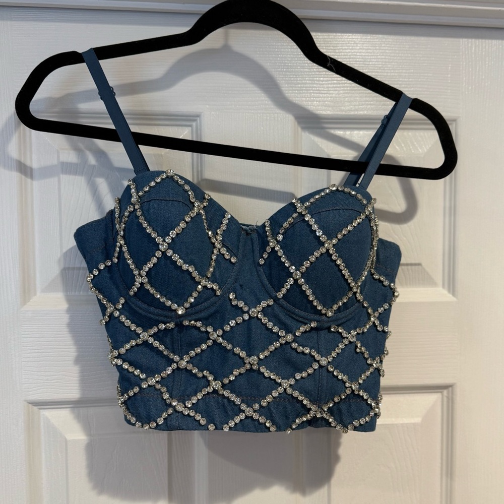 Embellished Denim Women's Top